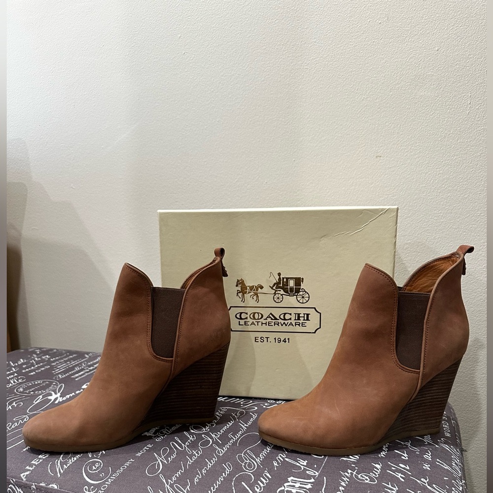 Coach Farah Women's Tan Wedge Boots
